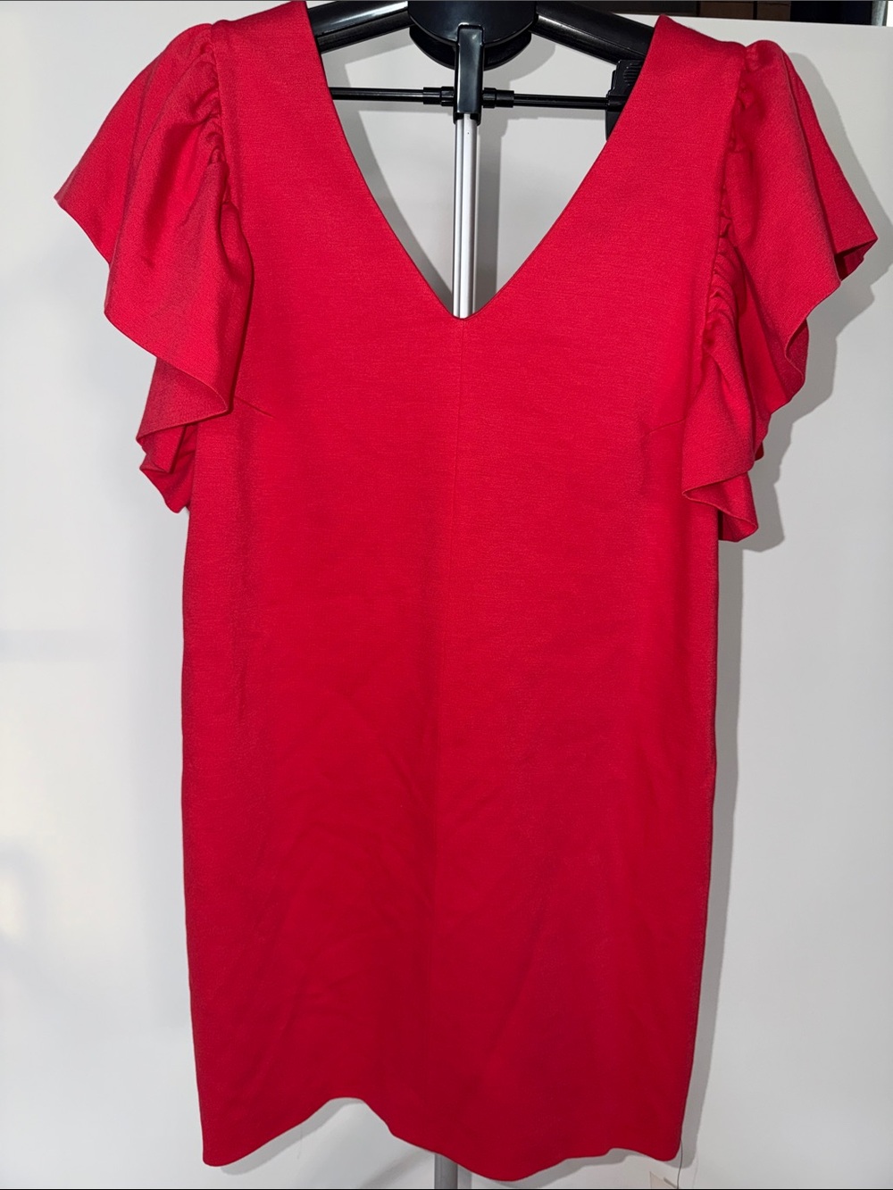 MSGM Red V-Neck Ruffle Sleeve Dress